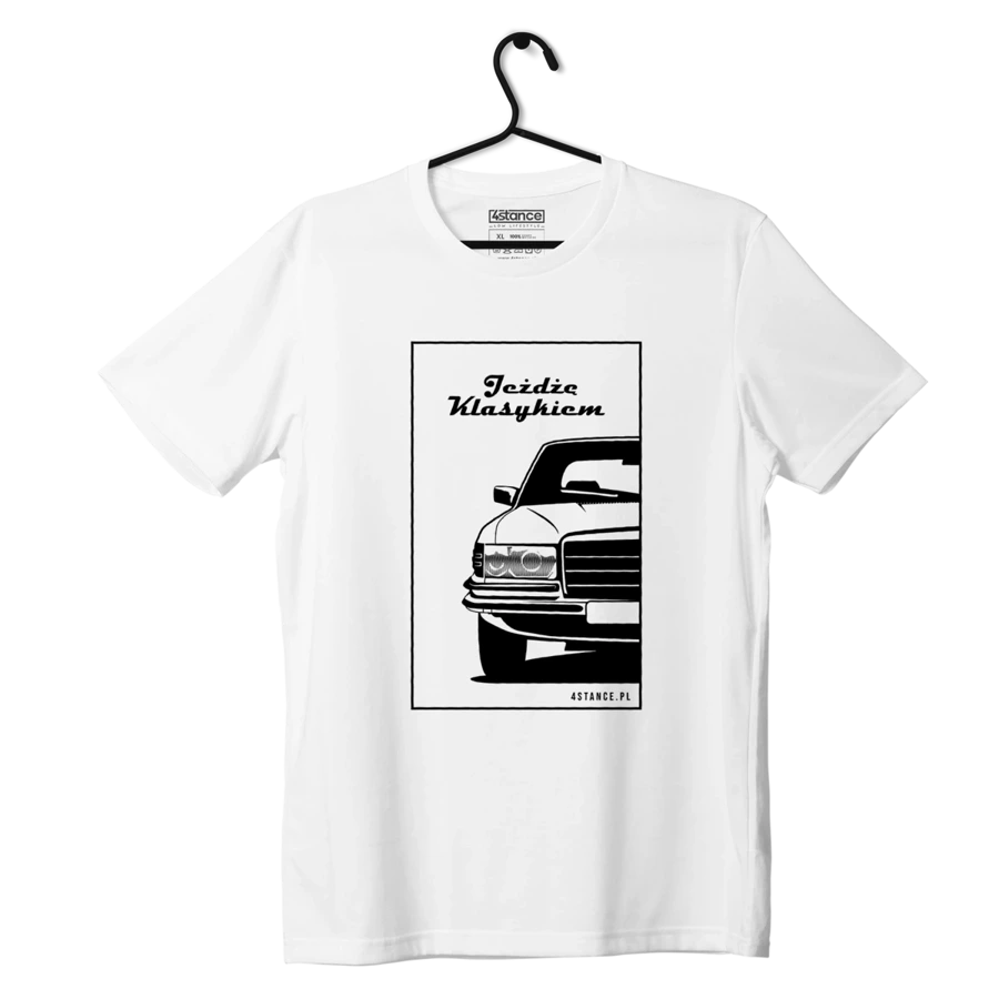 Biały T-shirt MERCEDES W116 Jeżdżę klasykiem