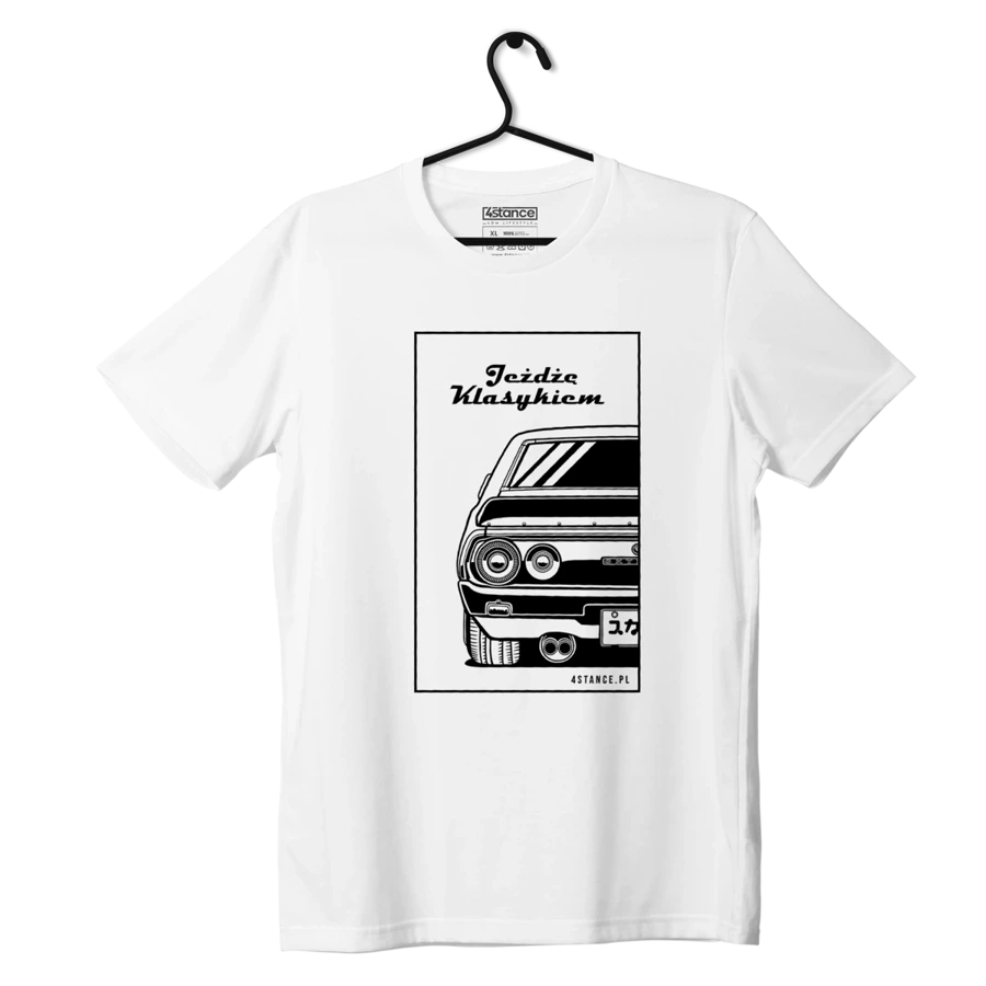 Biały T-shirt NISSAN GTR110 Jeżdżę klasykiem