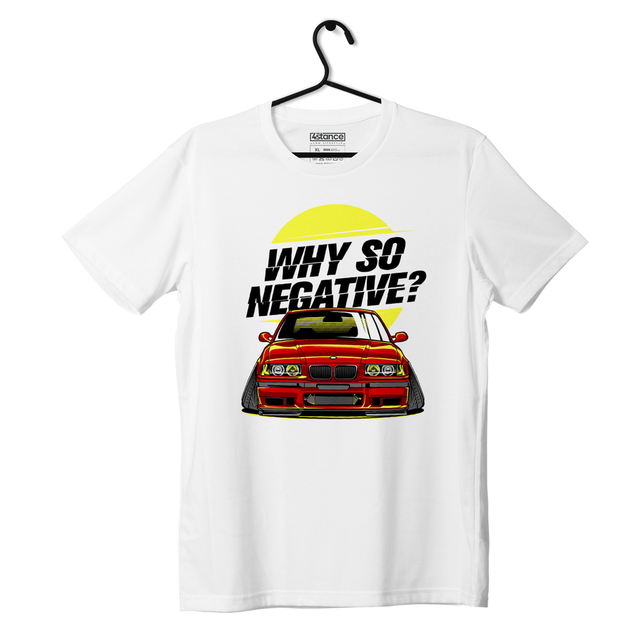 Biały T-shirt koszulka BMW E36 WHY SO NEGATIVE?