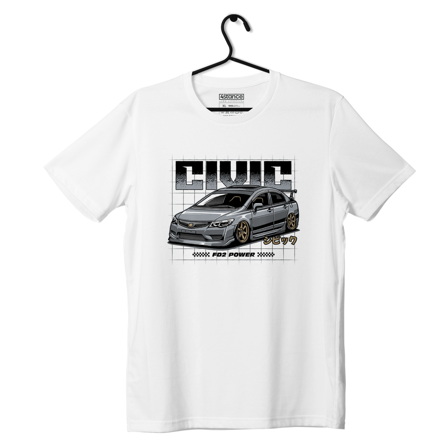 Biały T-shirt koszulka HONDA CIVIC FD