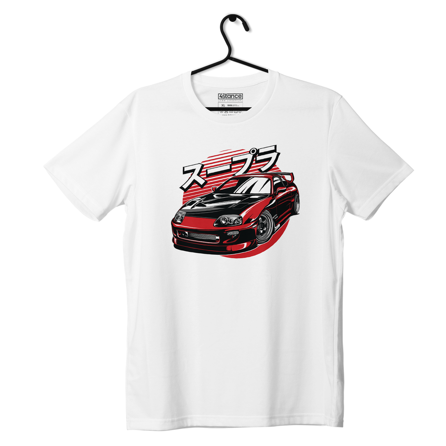 Biały T-shirt koszulka Toyota Supra mk4 Red