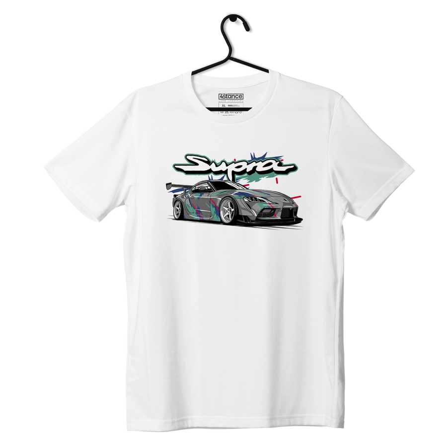 Biały T-shirt koszulka Toyota Supra mk5 HKS