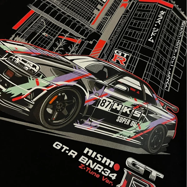 Czarny T-shirt Nissan Skyline GT-R R34 Nismo HKS